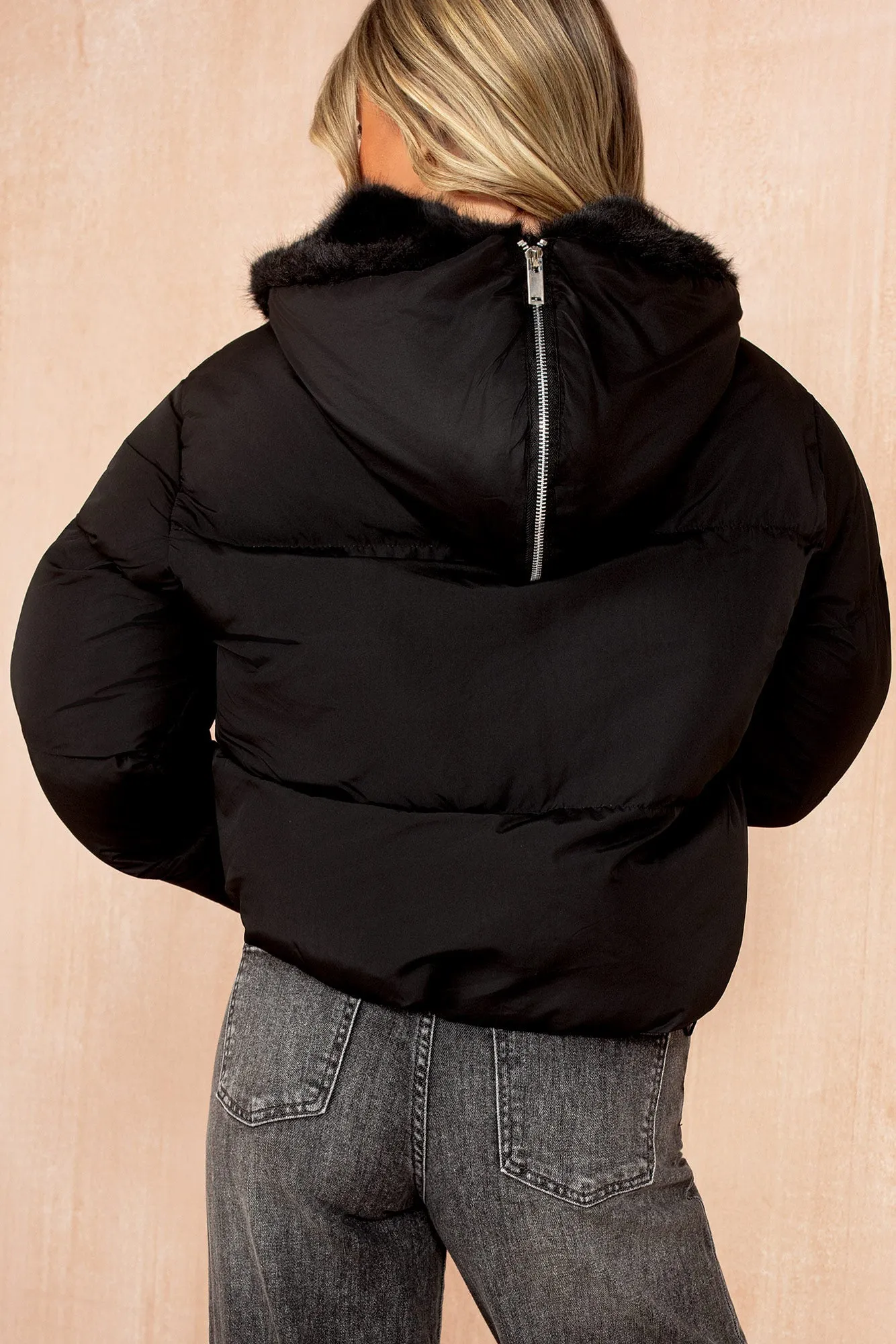 Cassie Black Faux Fur Hooded Puffer Jacket sold by Vavavoom product image thumbnail 3