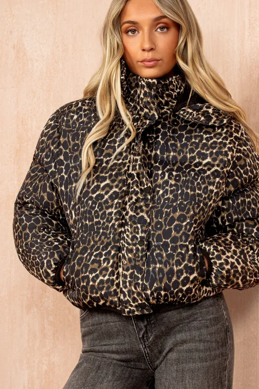 Elena Leopard Print Puffer Jacket sold by Vavavoom