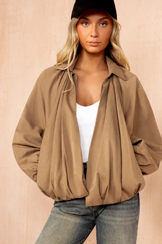 Alexa Camel Oversized Bomber Jacket sold by Va Va Voom