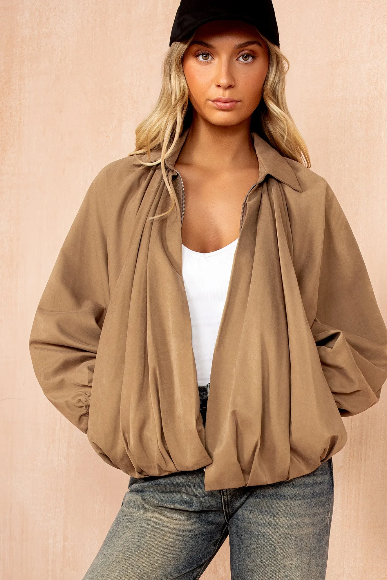 Alexa Camel Oversized Bomber Jacket sold by Vavavoom