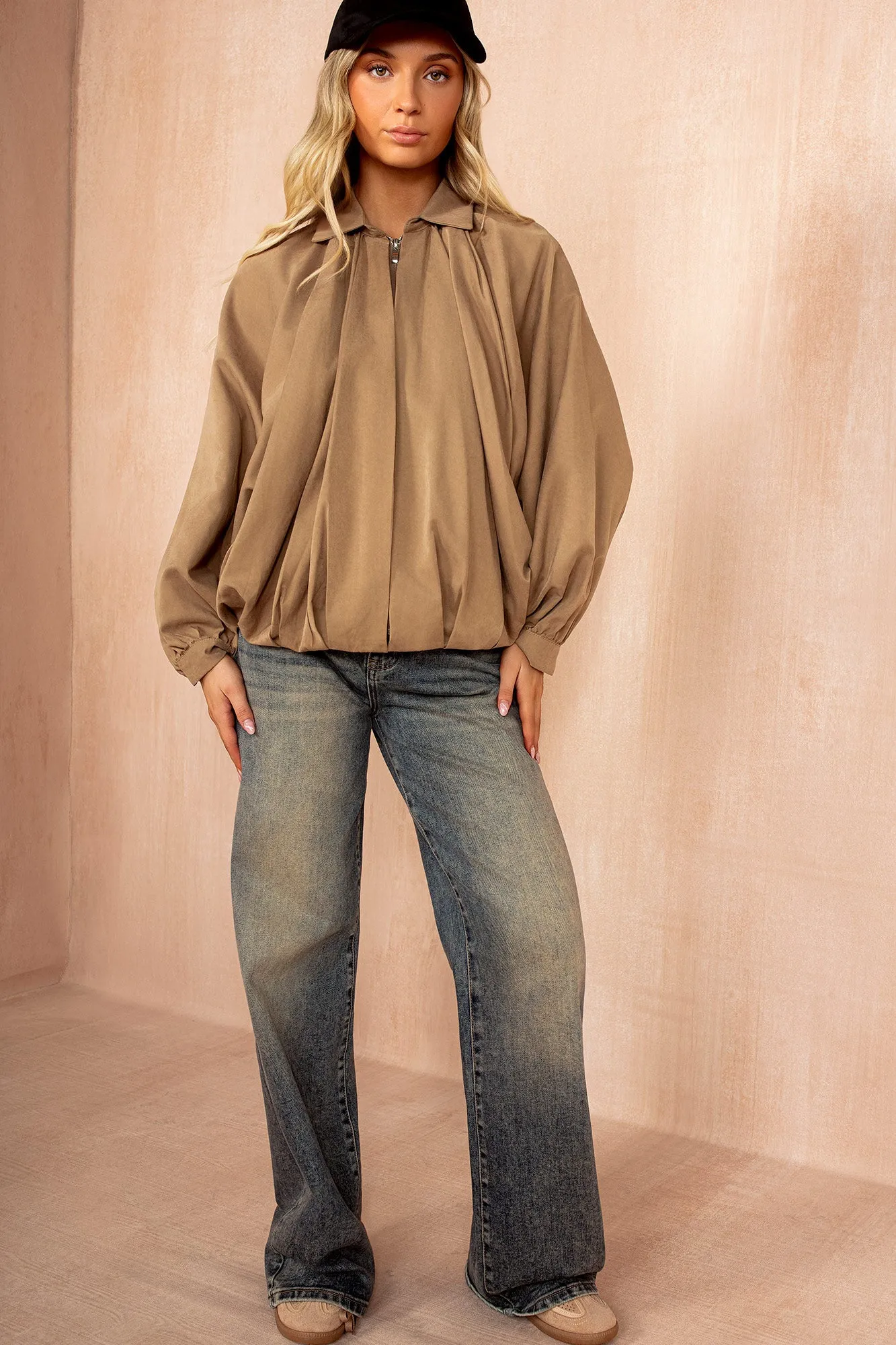 Alexa Camel Oversized Bomber Jacket sold by Vavavoom product image thumbnail 2