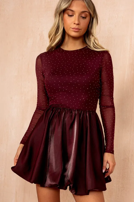 Reign Plum Mesh Diamante Bubble Hem Dress sold by Va Va Voom