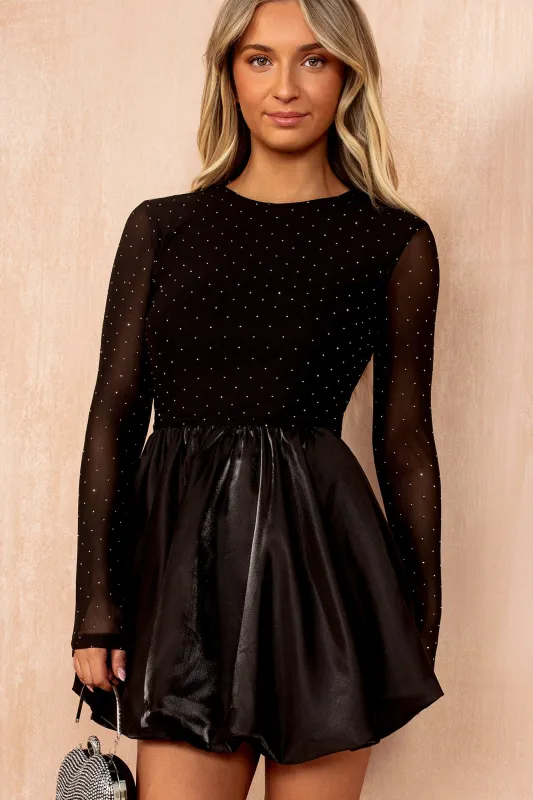 Reign Black Mesh Diamante Bubble Hem Dress sold by Vavavoom