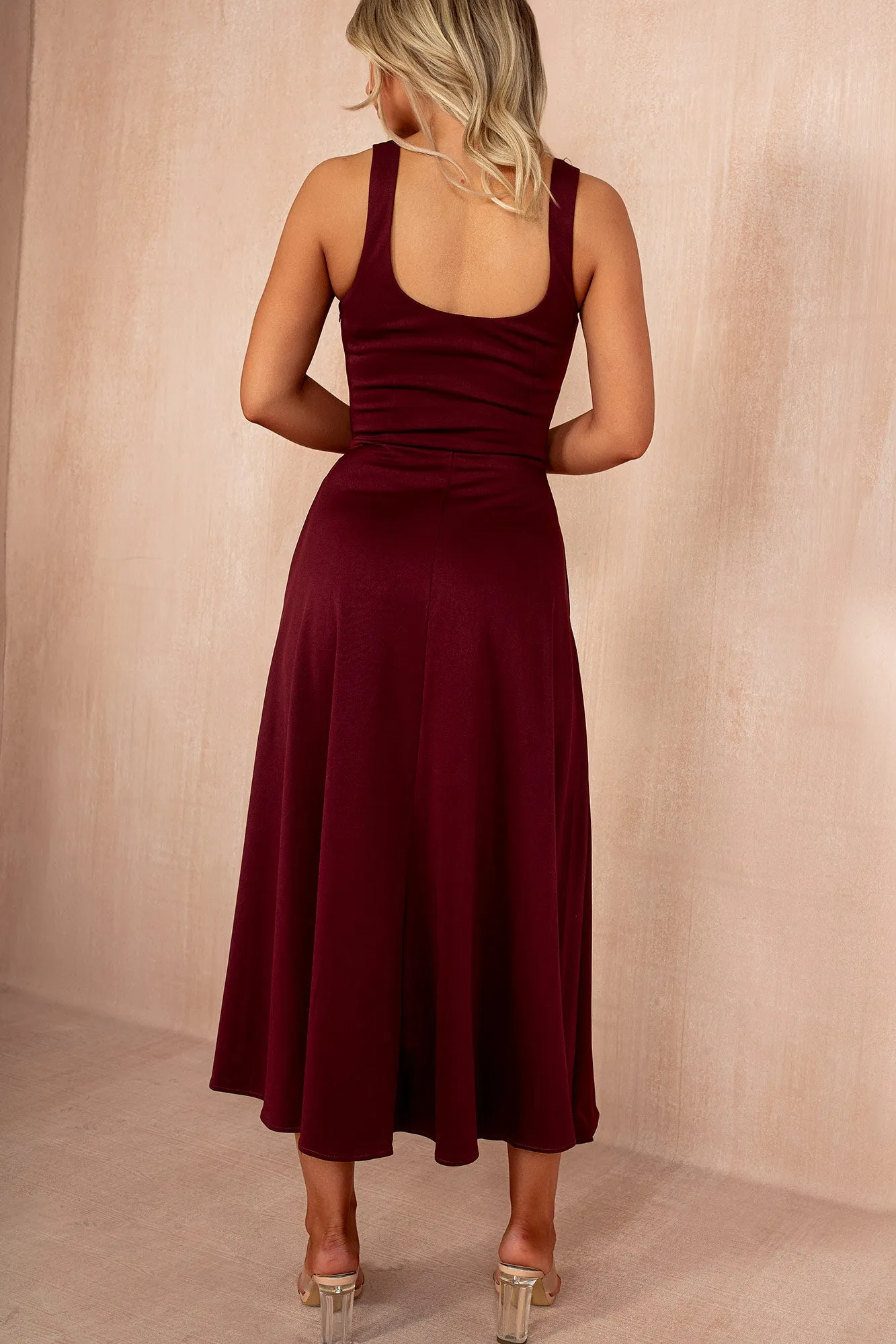 Henley Burgundy Square Neck Scuba Dress sold by Va Va Voom product image thumbnail 4