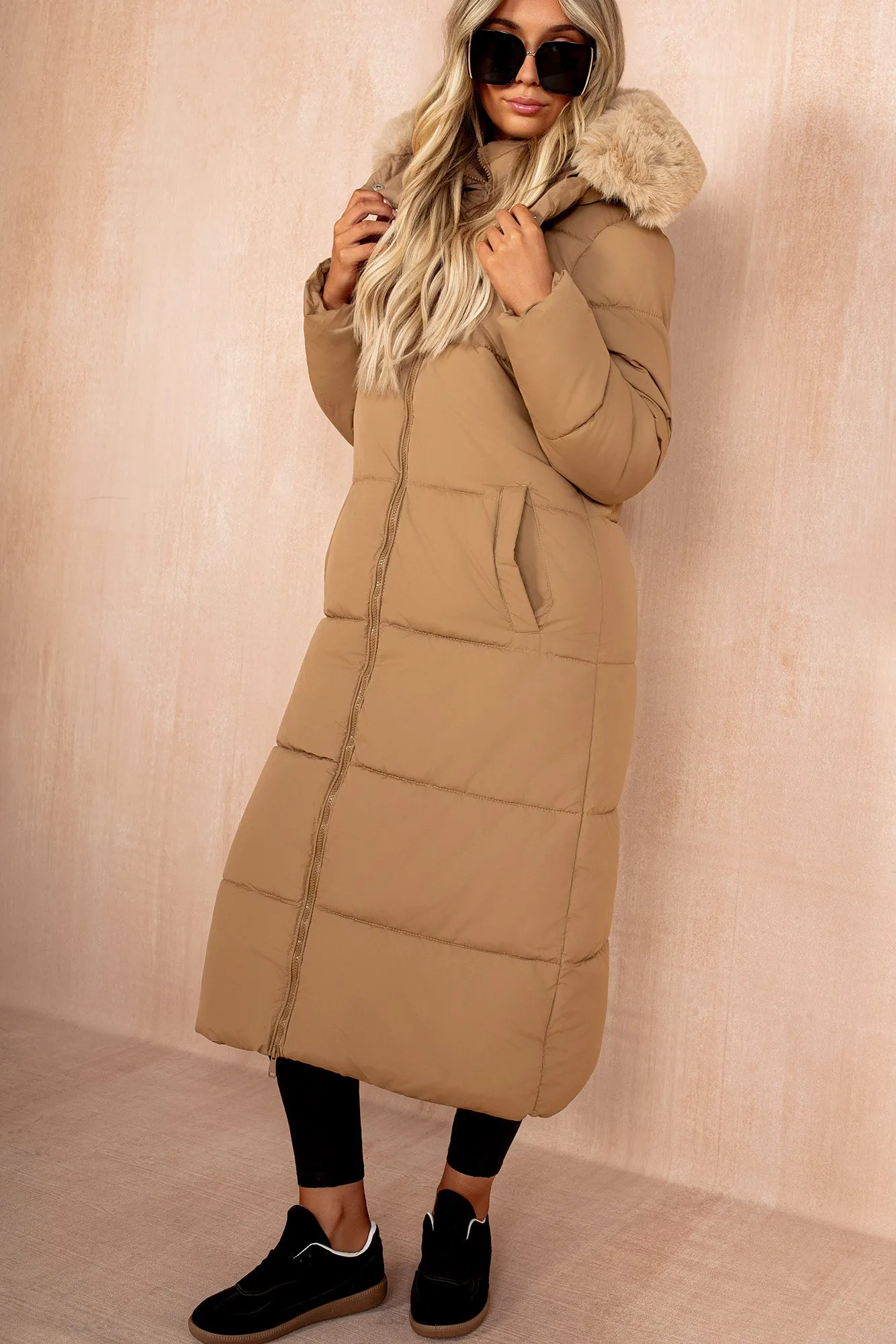 Esther Camel Padded Longline Coat sold by Vavavoom product image thumbnail 4