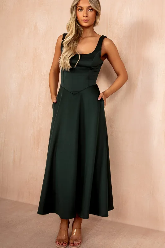 Henley Forest Green Square Neck Scuba Dress sold by Va Va Voom