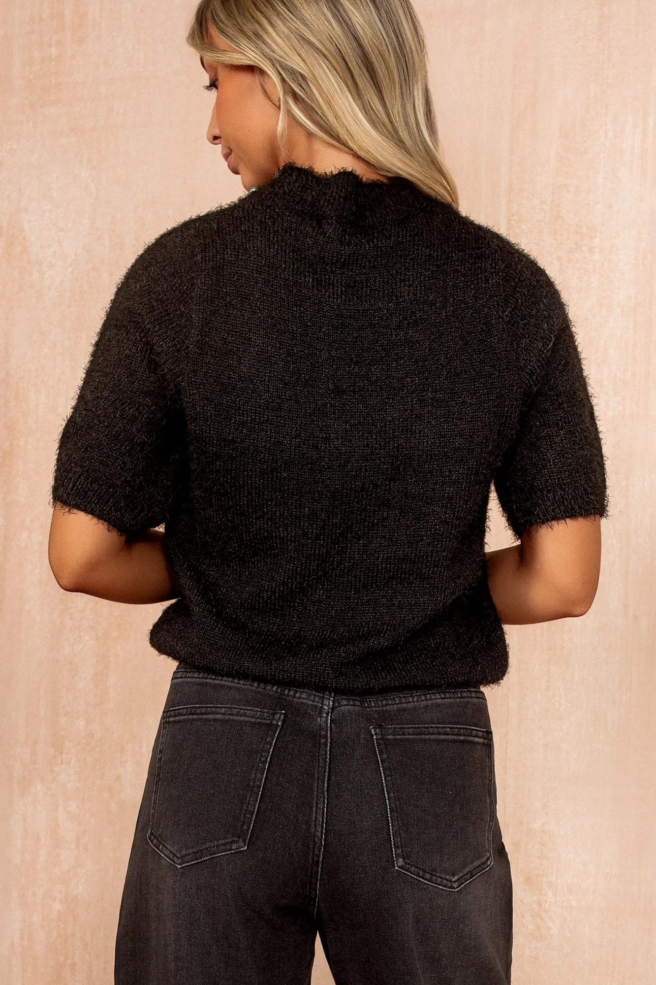 Samira Black Fluffy Knit Embellished Neck Top sold by Vavavoom product image thumbnail 4