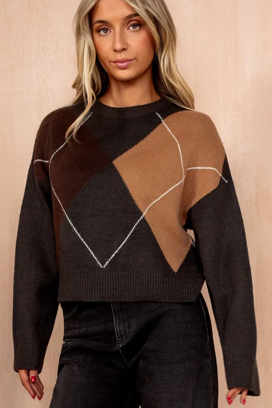 Bexley Multi Knit Argyle Jumper sold by Va Va Voom