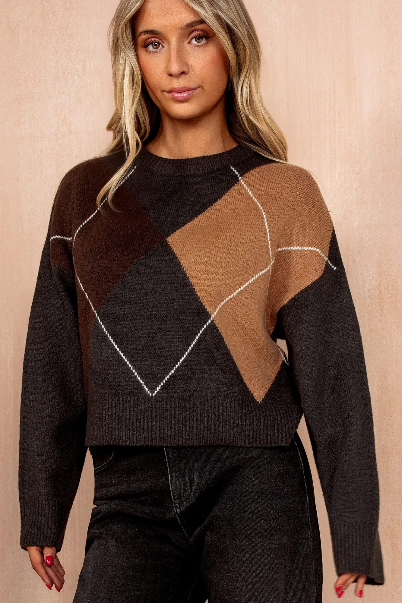 Bexley Multi Knit Argyle Jumper sold by Vavavoom