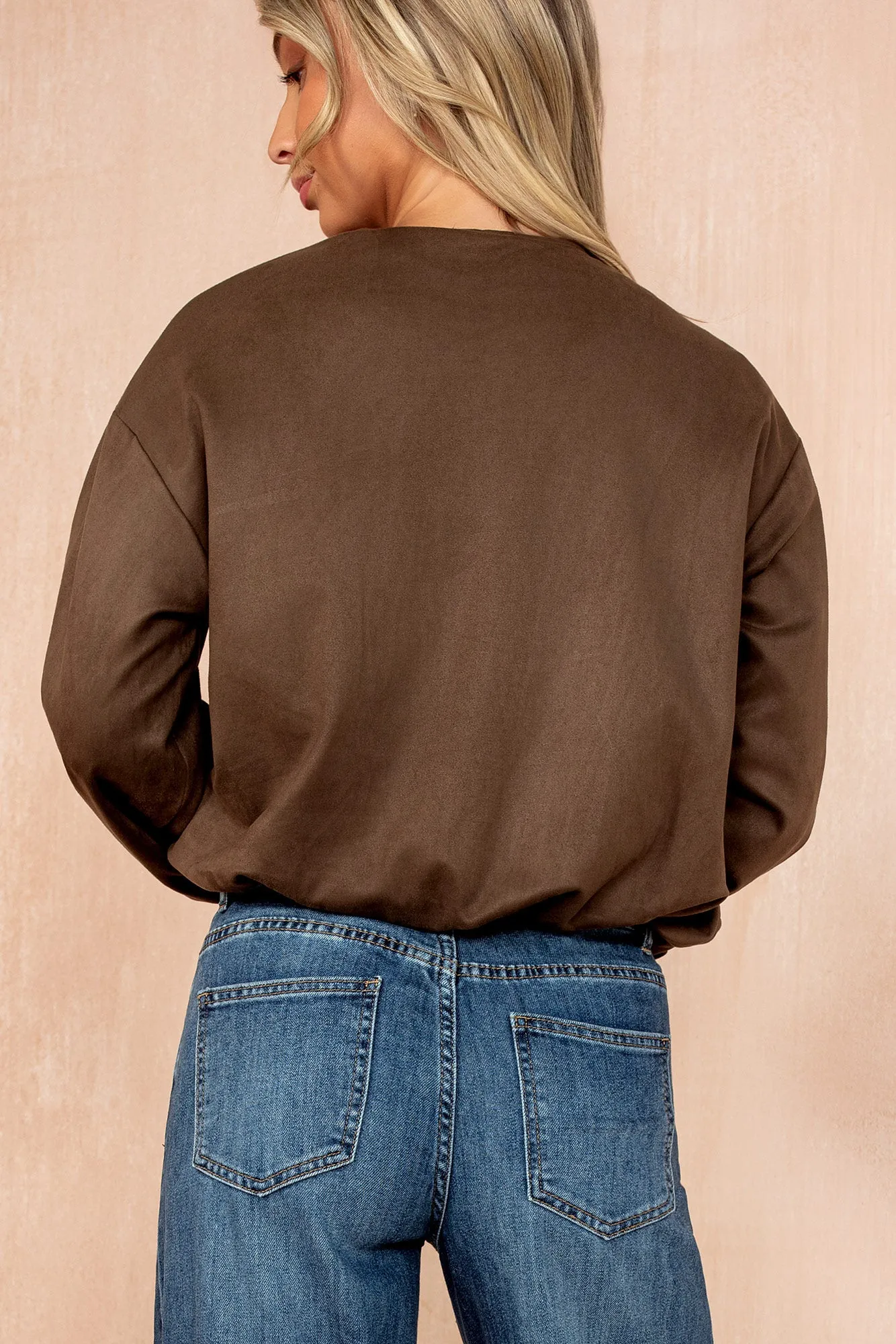 Janet Khaki Faux Suede Bomber Jacket sold by Vavavoom product image thumbnail 4