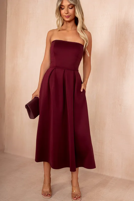Saskia Plum Bandeau A-Line Midi Dress sold by Va Va Voom