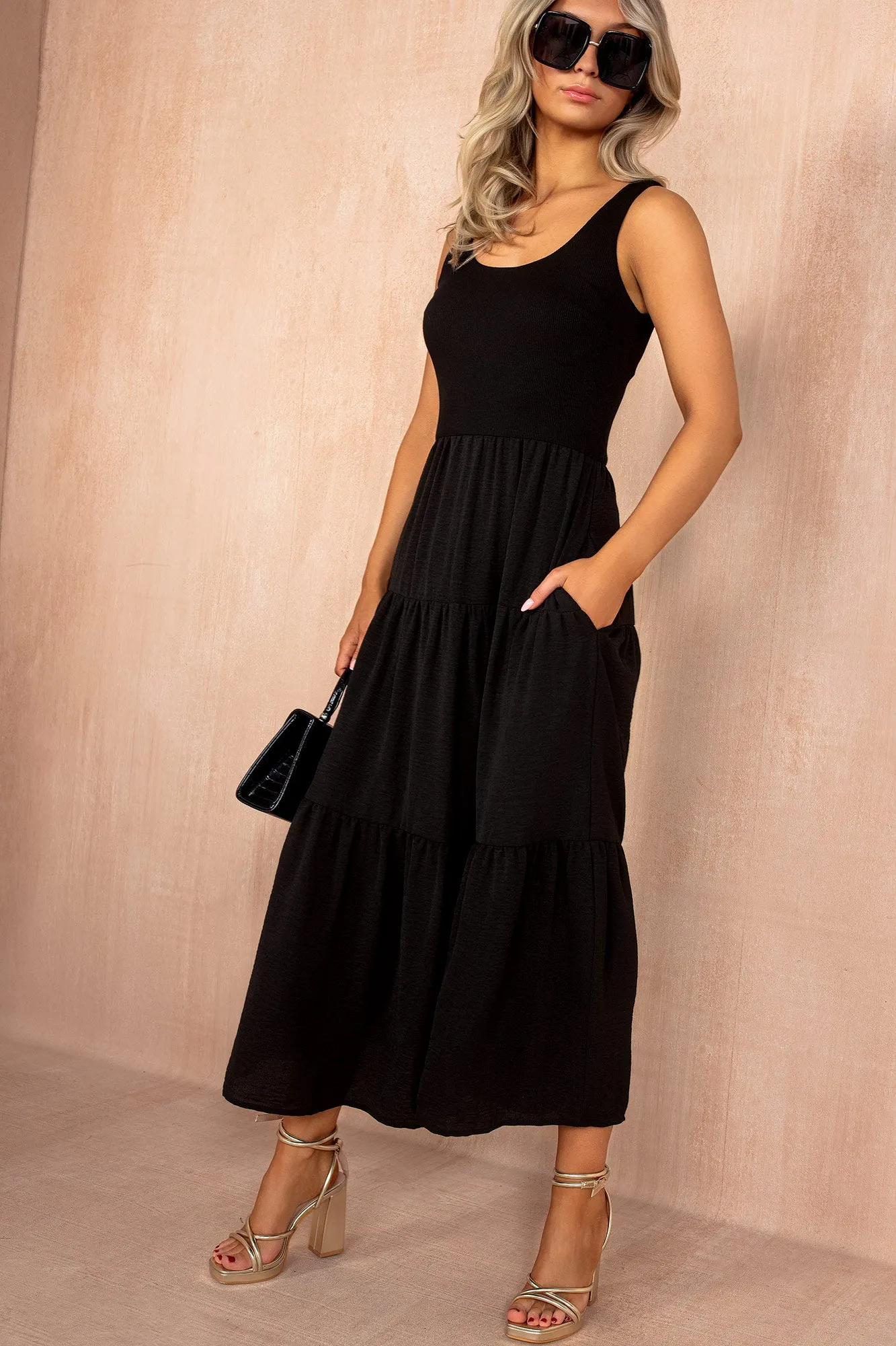 Casey Black Tiered Maxi Dress sold by Vavavoom product image thumbnail 3