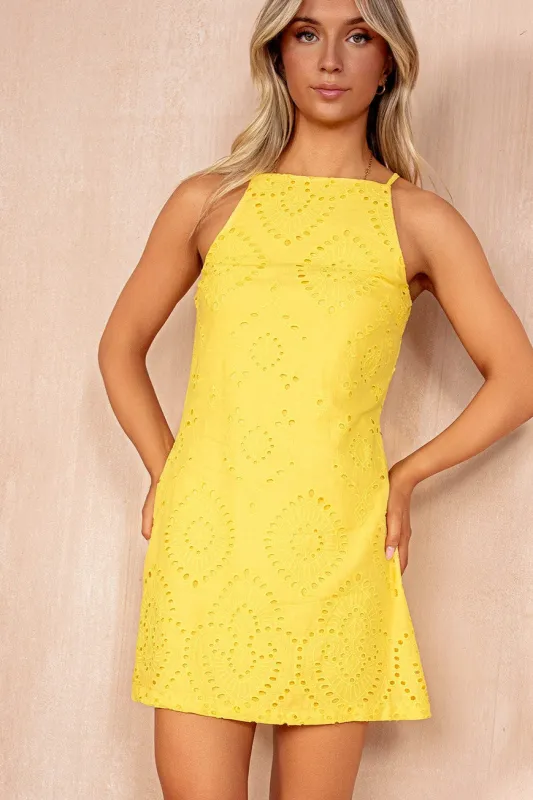 Violet Yellow Broderie Slip Mini Dress sold by Va Va Voom