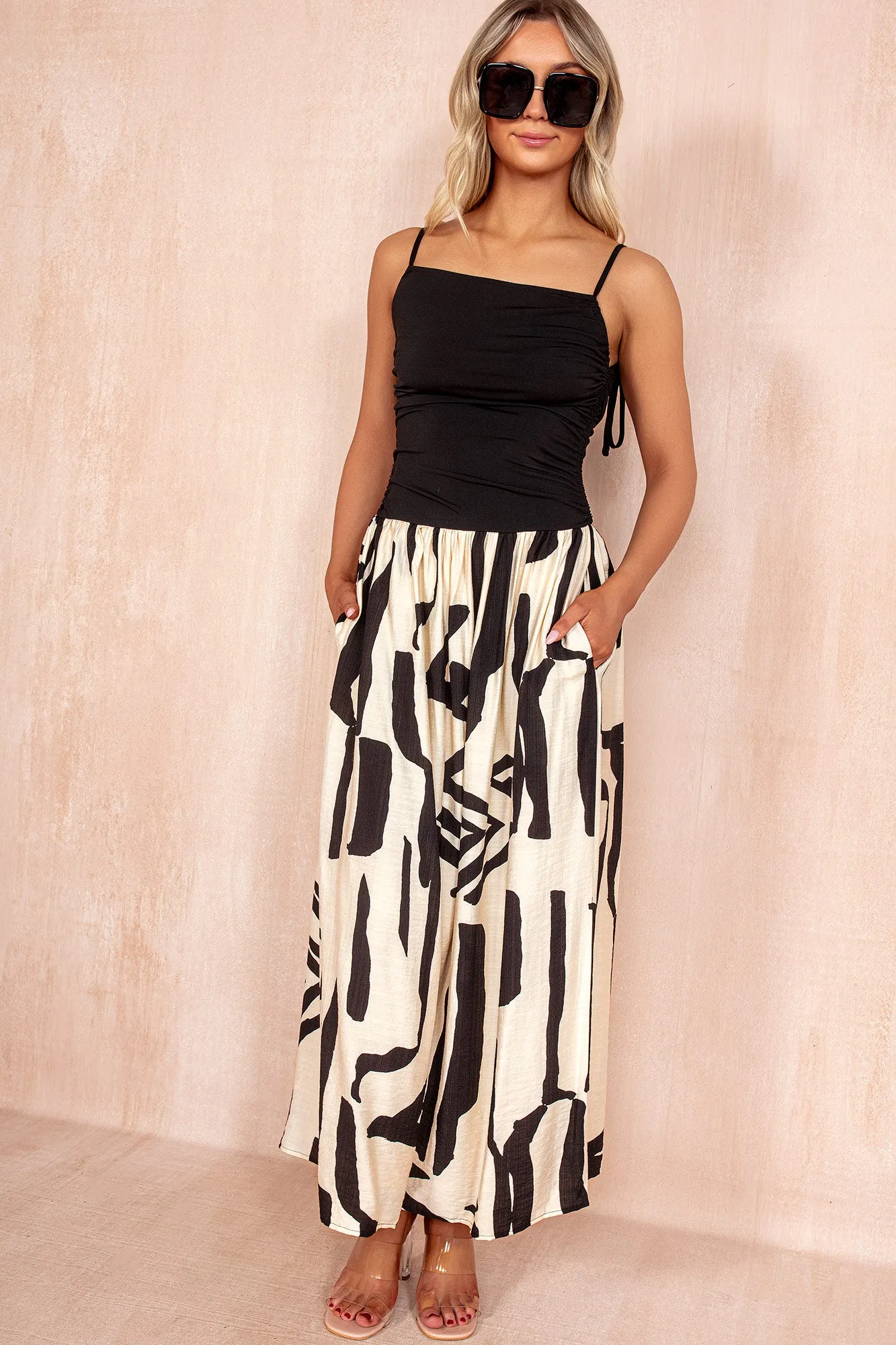 Claire Black Printed Tie Shoulder Maxi Dress sold by Vavavoom product image thumbnail 3