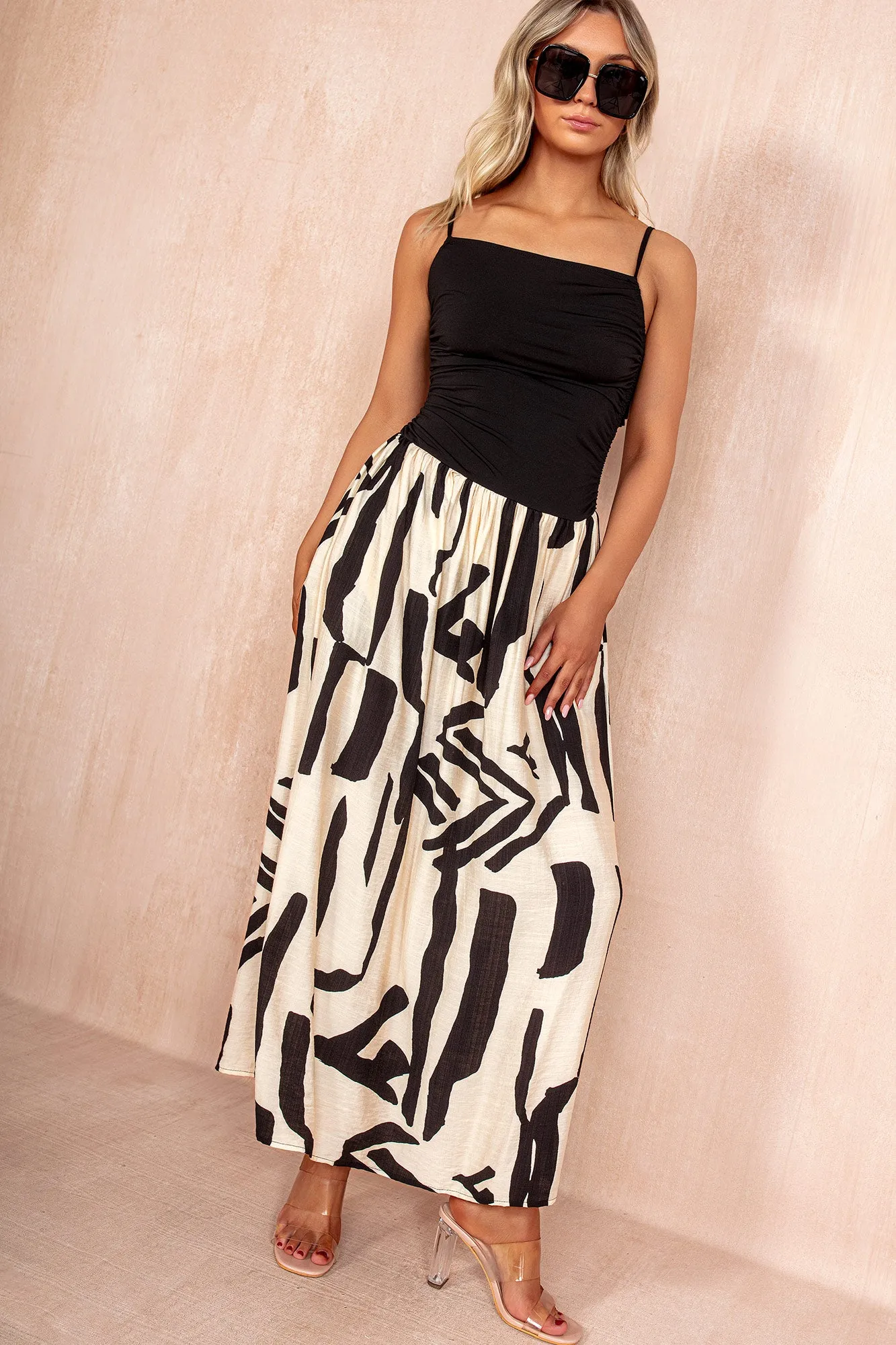 Claire Black Printed Tie Shoulder Maxi Dress sold by Vavavoom product image thumbnail 4