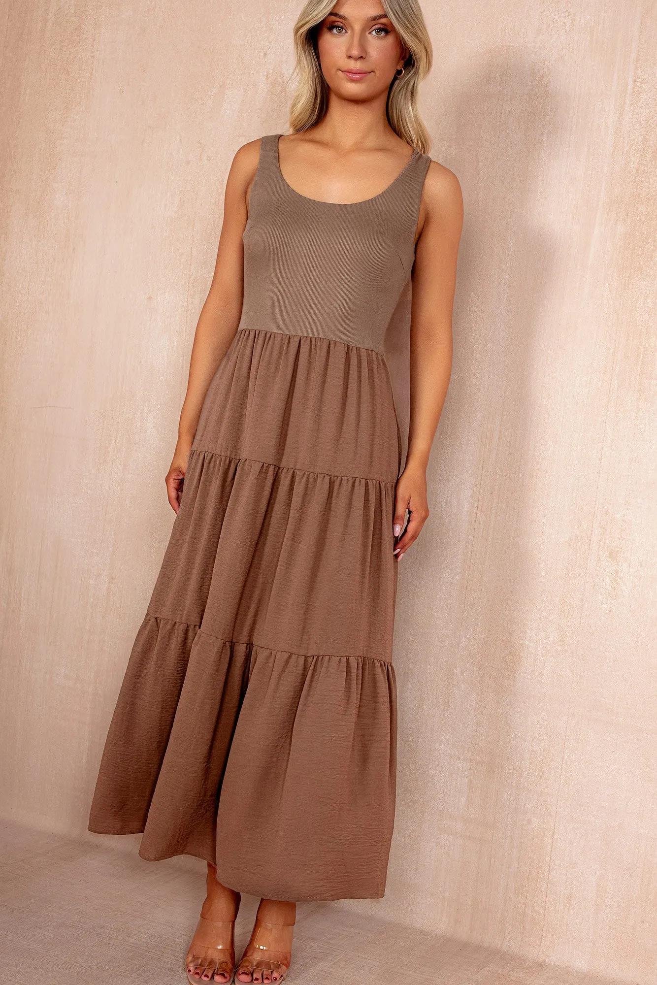 Casey Mocha Tiered Maxi Dress sold by Vavavoom product image thumbnail 3