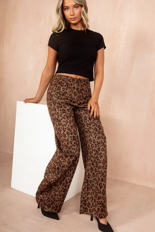 Everleigh Leopard Print Faux Suede Trousers sold by Va Va Voom
