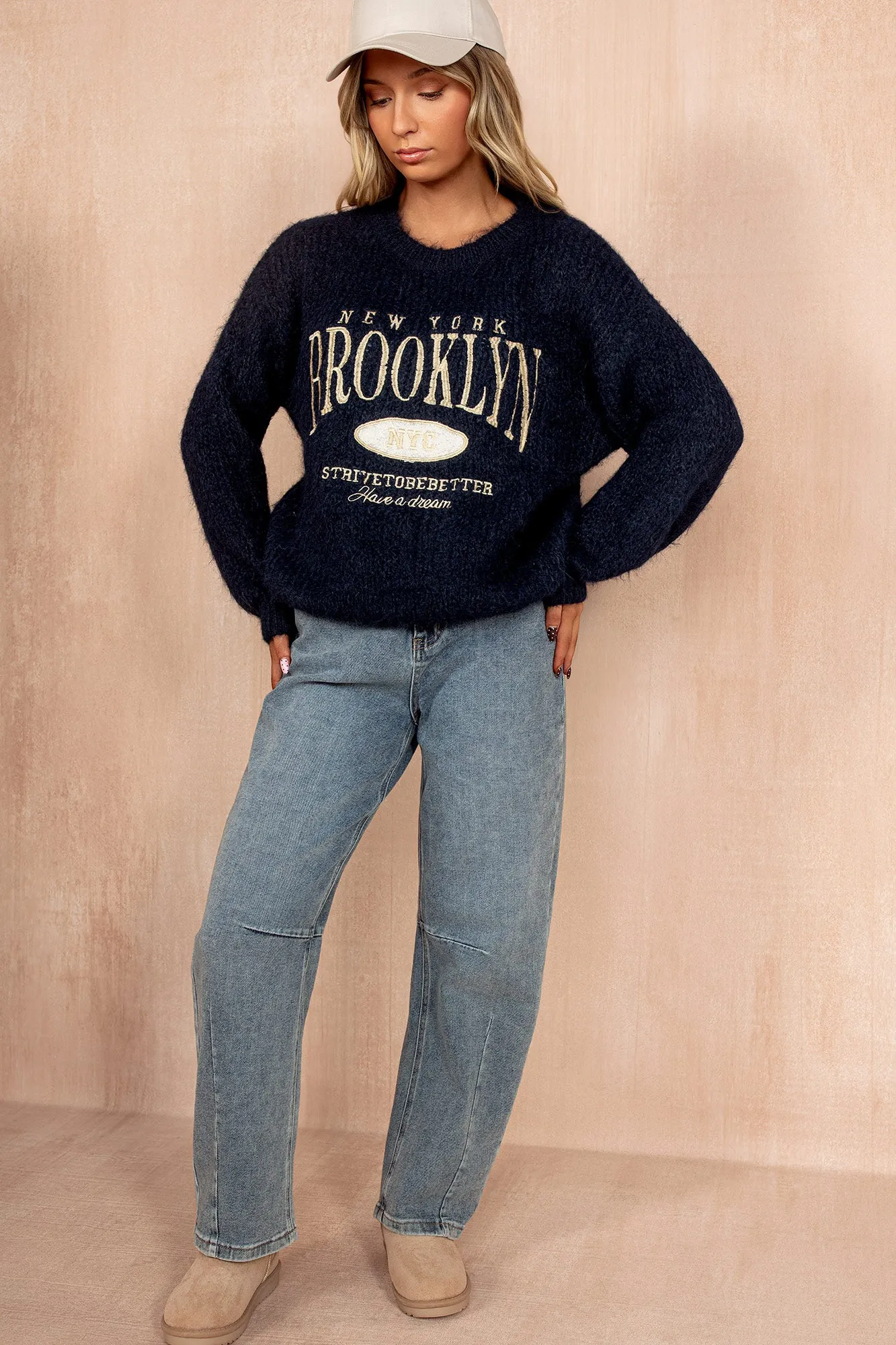 Philomena Navy Knit 'New York Brooklyn' Jumper sold by Va Va Voom product image thumbnail 2