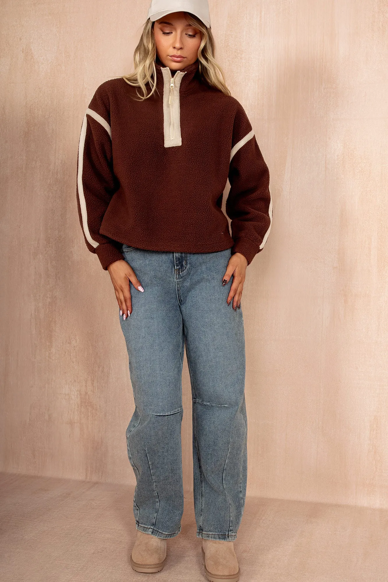 Lulu Chocolate Contrast Binding Zip Fleece sold by Vavavoom product image thumbnail 2