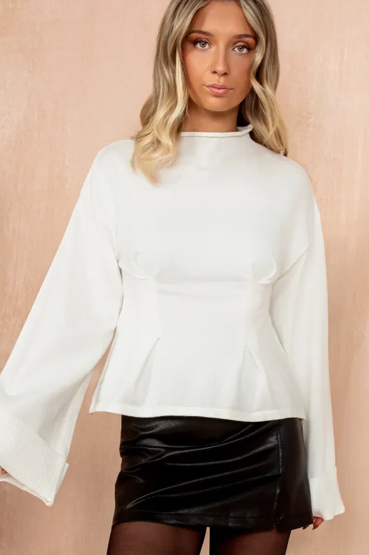 Bryanna White Fine Knit Darted Waist Jumper sold by Vavavoom