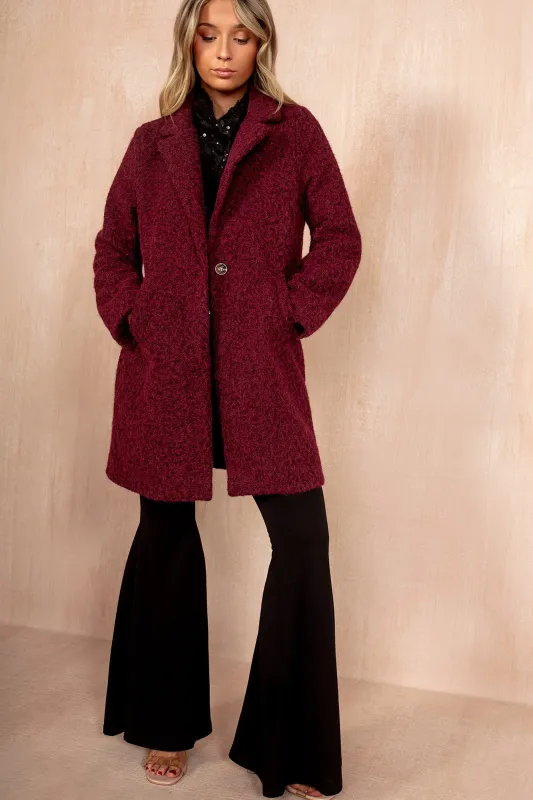 Wendy Burgundy Wool Longline Coat sold by Va Va Voom