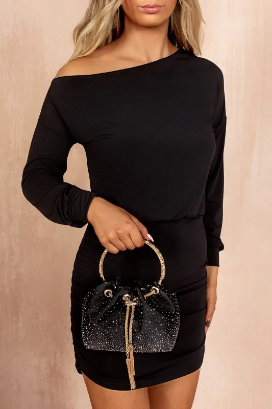 Lennon Black Satin Diamante Grab Bag sold by Vavavoom