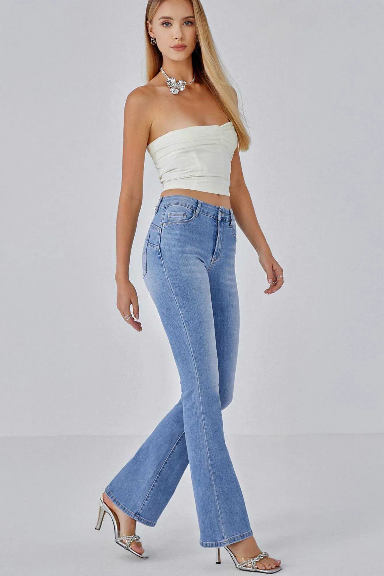 Yan Light Blue Push Up Bootcut Jeans sold by Vavavoom