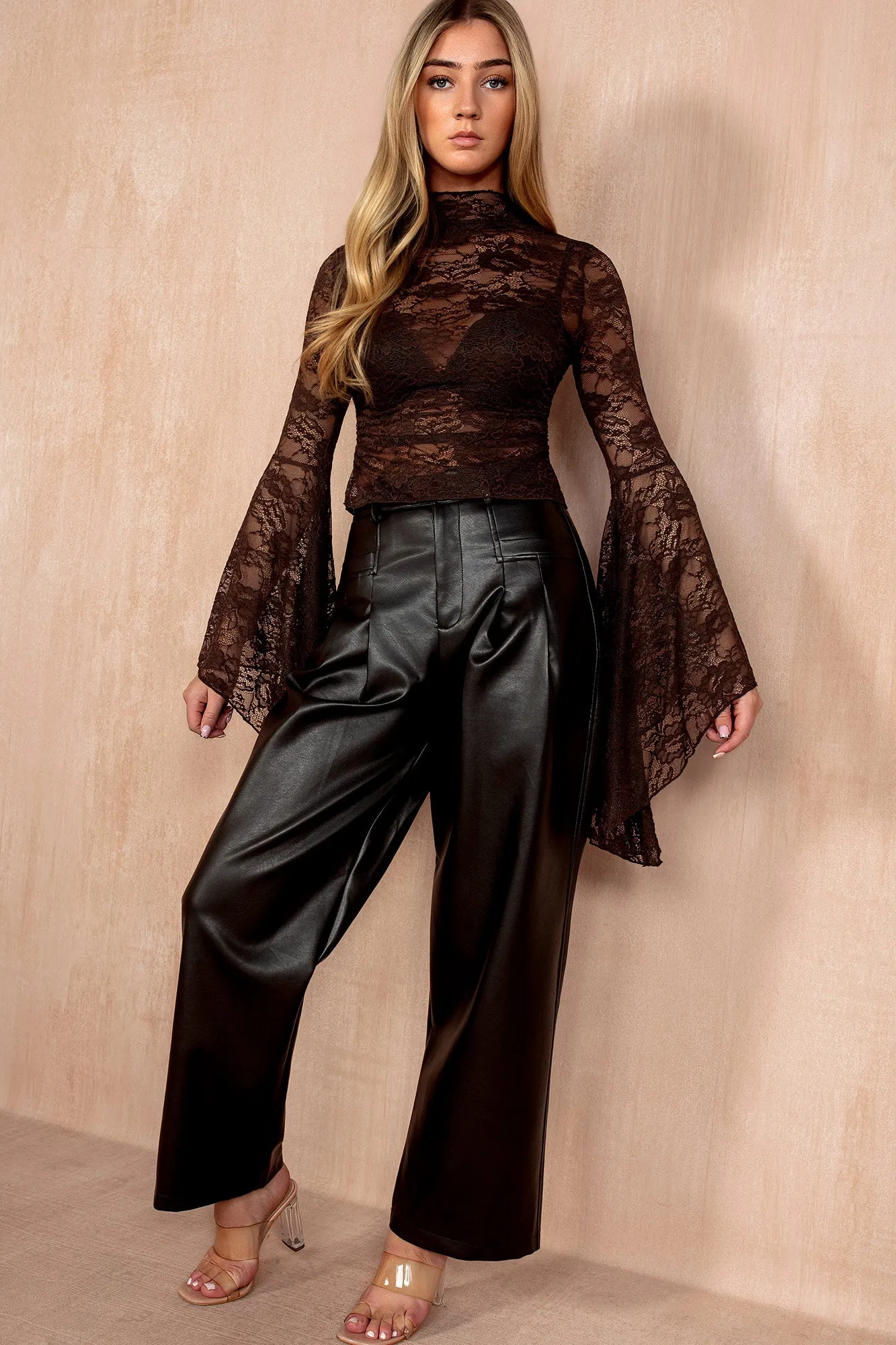 Logan Chocolate Lace Flared Sleeve Top sold by Vavavoom product image thumbnail 2