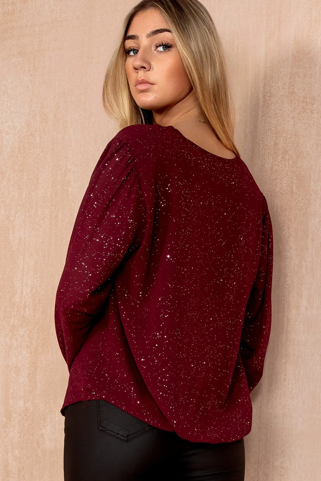 Joey Plum Chiffon Shimmer V Neck Top sold by Vavavoom product image thumbnail 3