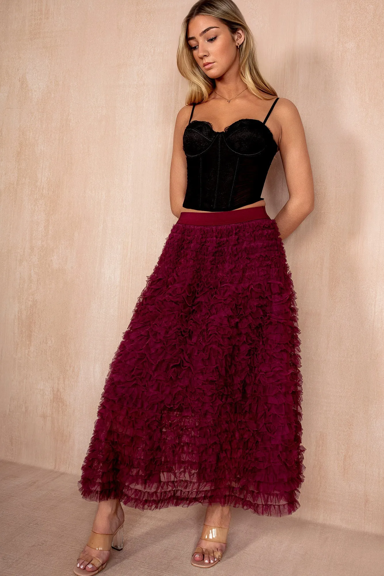 Andie Berry Ruffle Tulle Midi Skirt sold by Vavavoom product image thumbnail 2