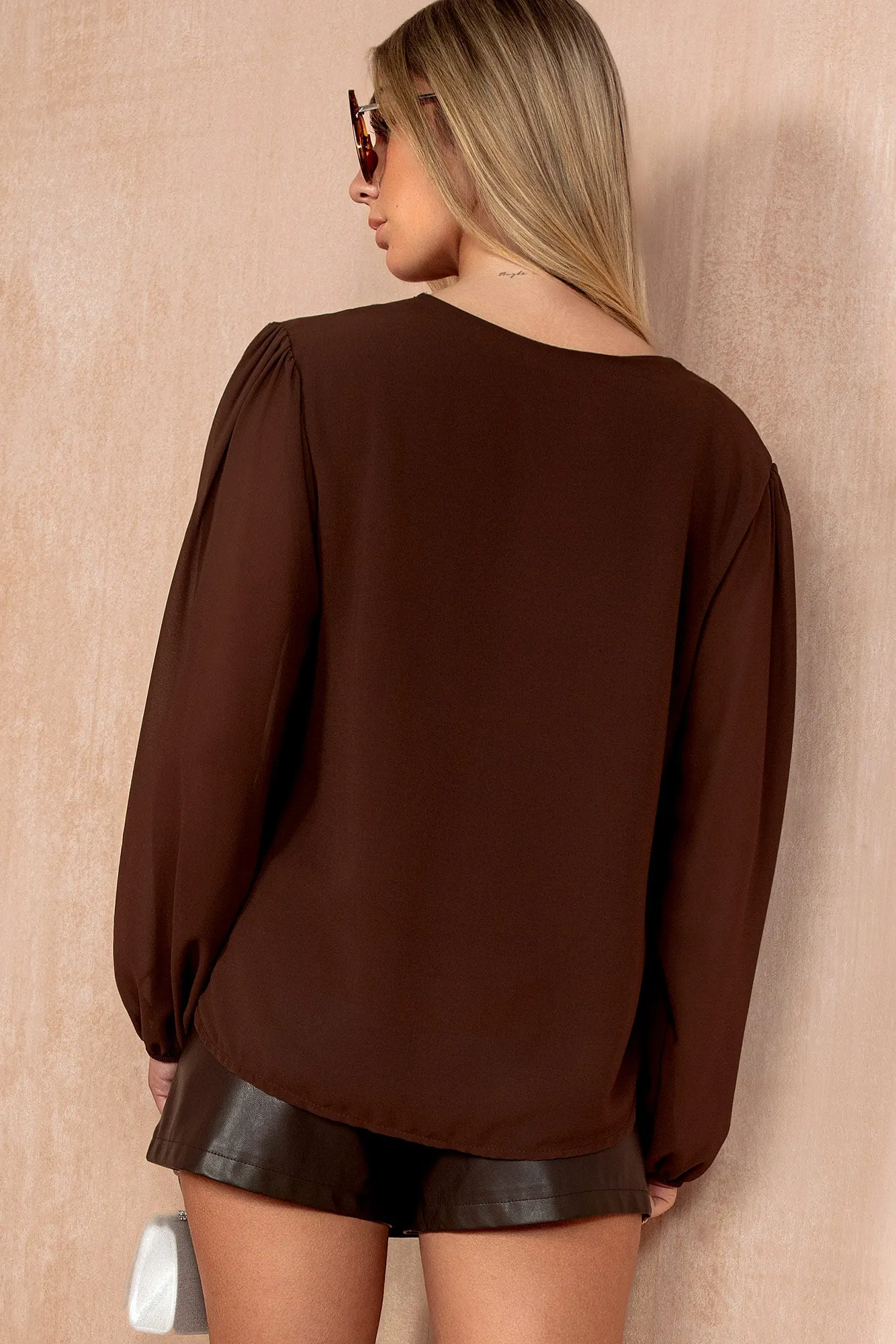 Irmina Chocolate Chiffon Sequin V Neck Top sold by Vavavoom product image thumbnail 3