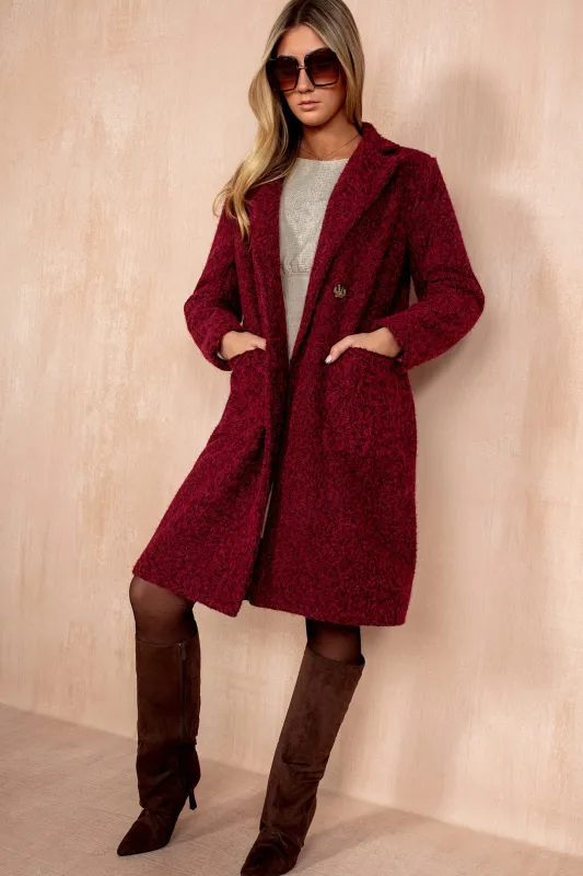 Angelina Burgundy Wool Double Breasted Coat made by Vavavoom