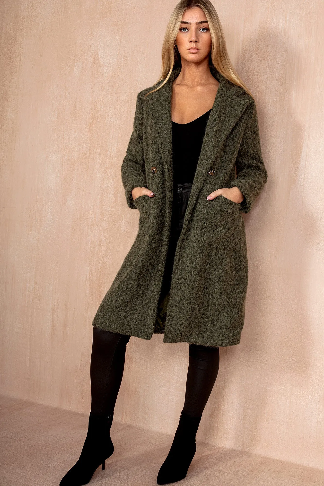 Angelina Khaki Wool Double Breasted Coat sold by Vavavoom