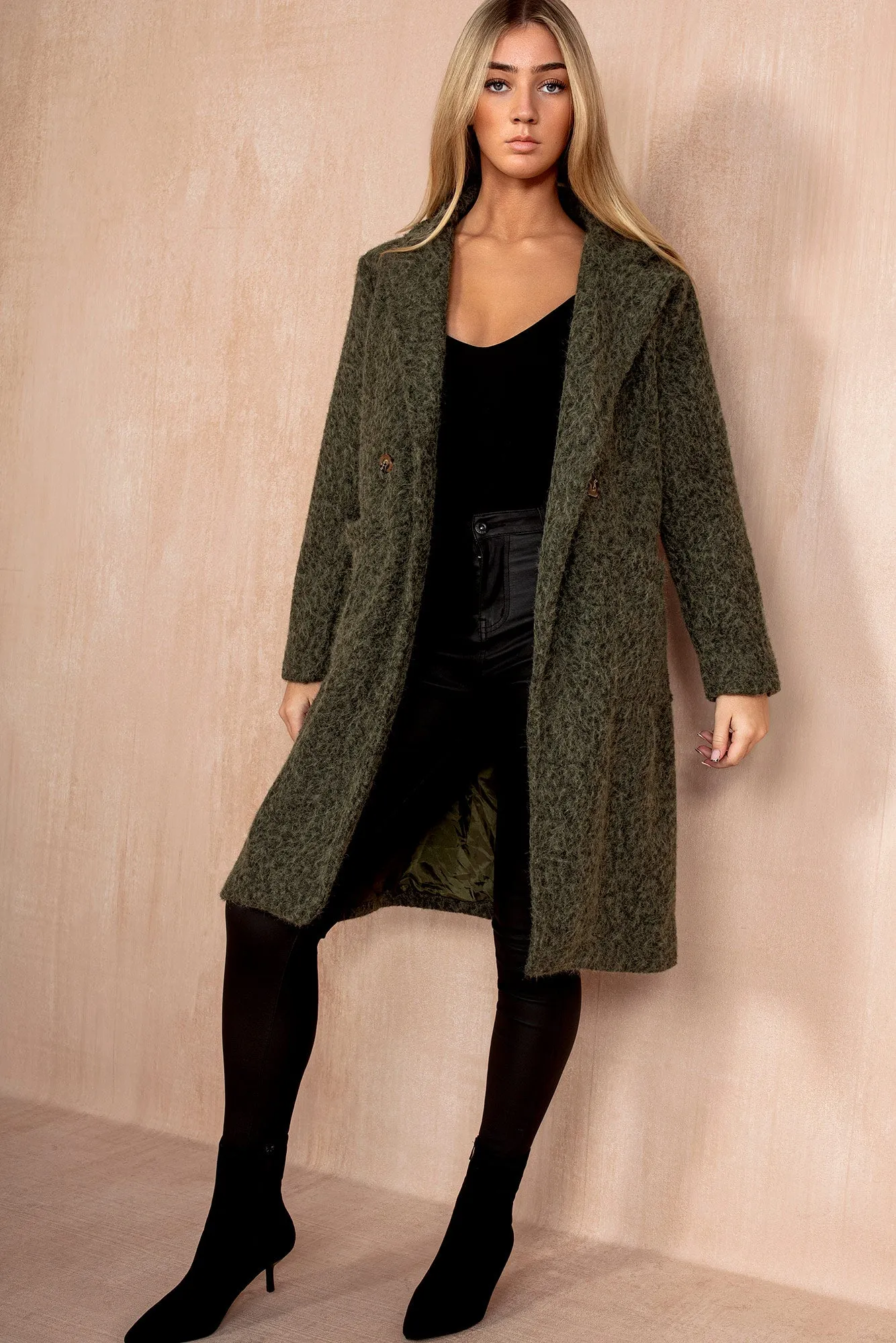 Angelina Khaki Wool Double Breasted Coat sold by Vavavoom product image thumbnail 2