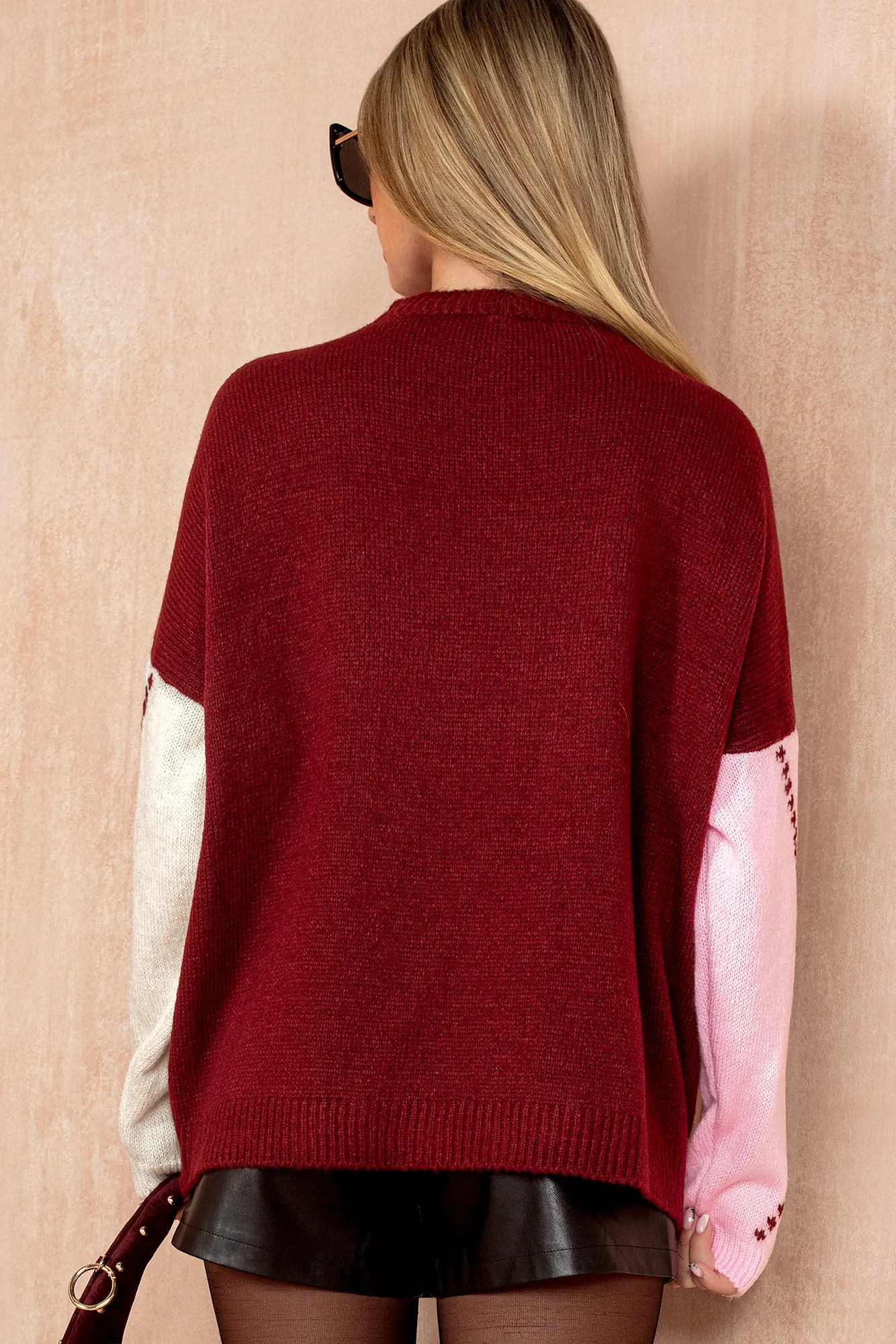 Valentina Pink and Burgundy Knit Argyle Oversized Jumper sold by Vavavoom product image thumbnail 3