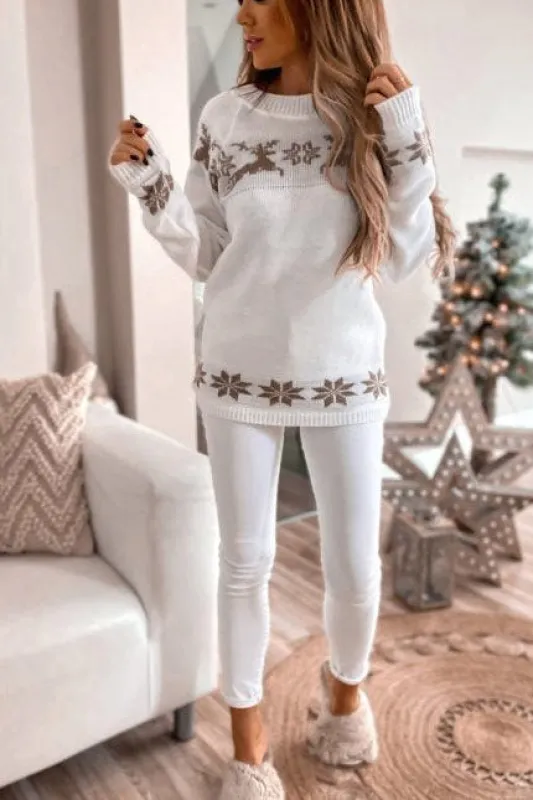 Carol Cream and Grey Knit Reindeer Jumper sold by Vavavoom