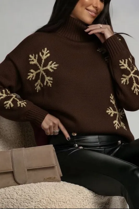 Uriah Chocolate Knit Snowflake Jumper sold by Vavavoom