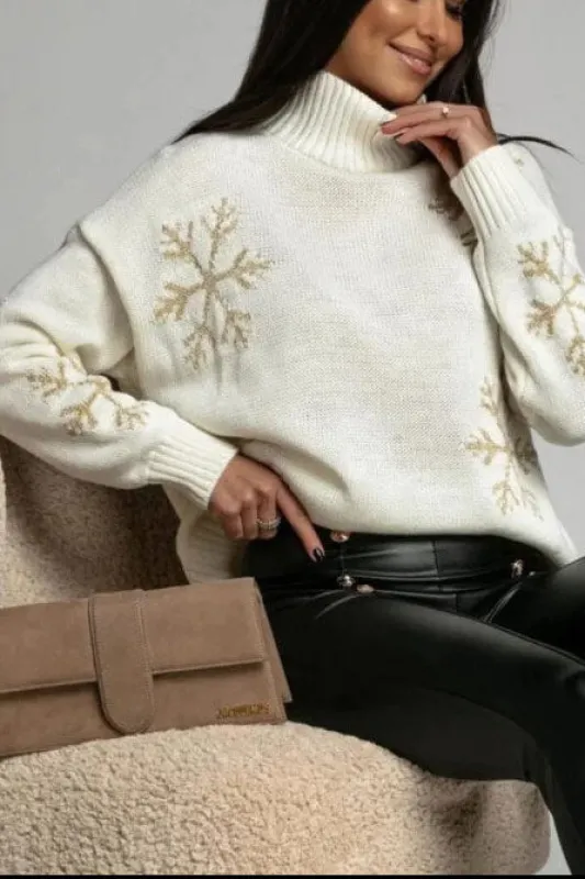 Uriah Cream and Gold Knit Snowflake Jumper sold by Vavavoom