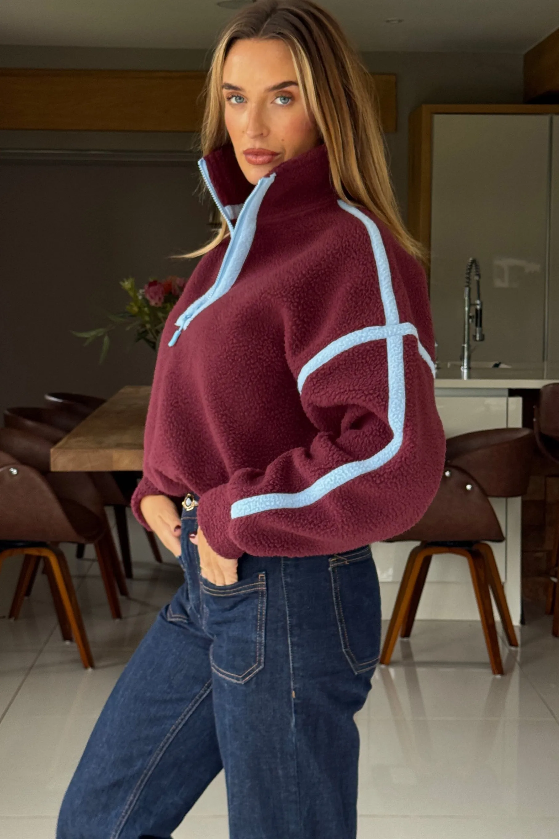 Lulu Plum Contrast Binding Zip Fleece sold by Vavavoom product image thumbnail 2