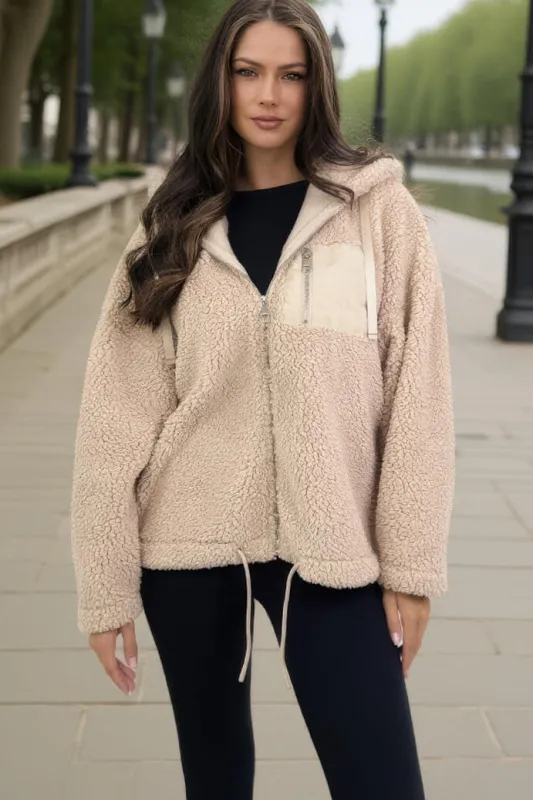 Polly Oatmeal Teddy Jacket sold by Vavavoom