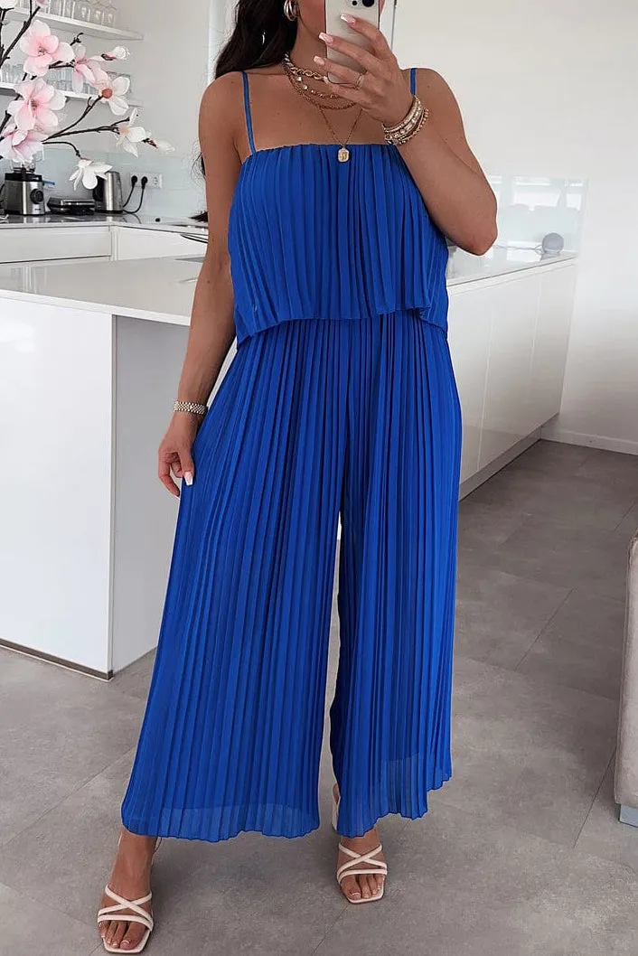 Alyssa Royal Blue Pleated Jumpsuit sold by Va Va Voom
