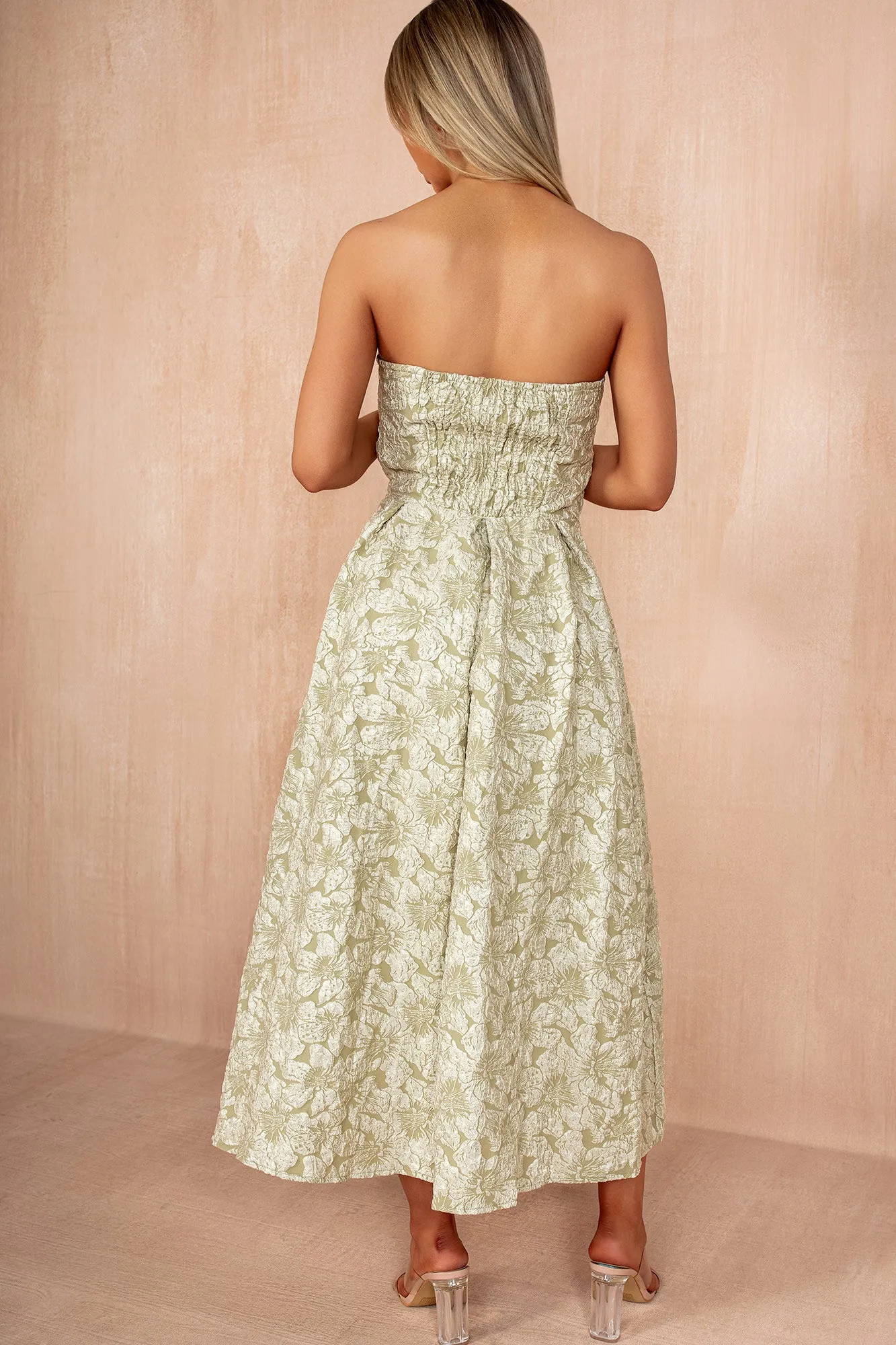 Fiadh Sage Floral Jacquard Bandeau Midi Dress sold by Vavavoom product image thumbnail 4