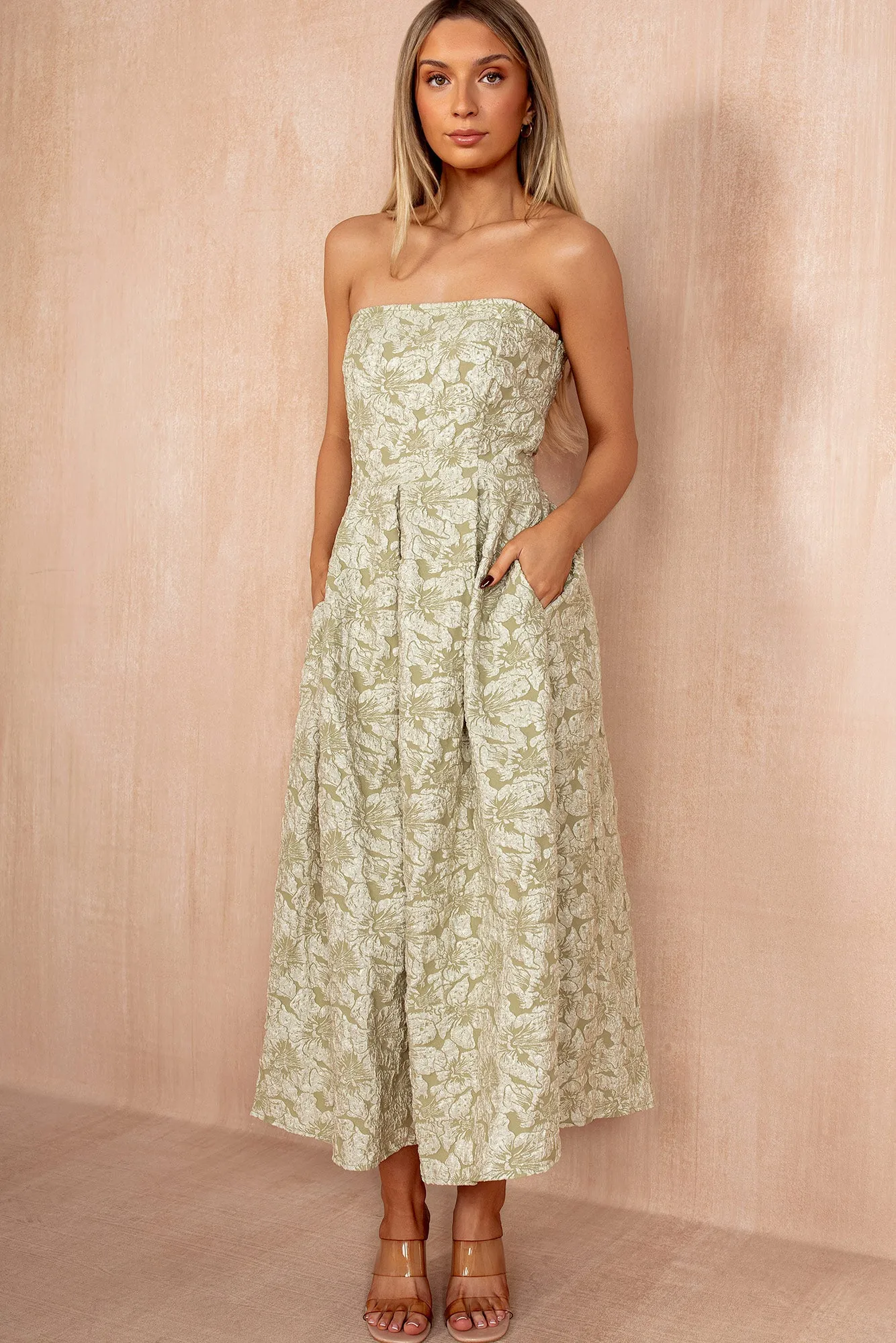 Fiadh Sage Floral Jacquard Bandeau Midi Dress sold by Vavavoom product image thumbnail 2