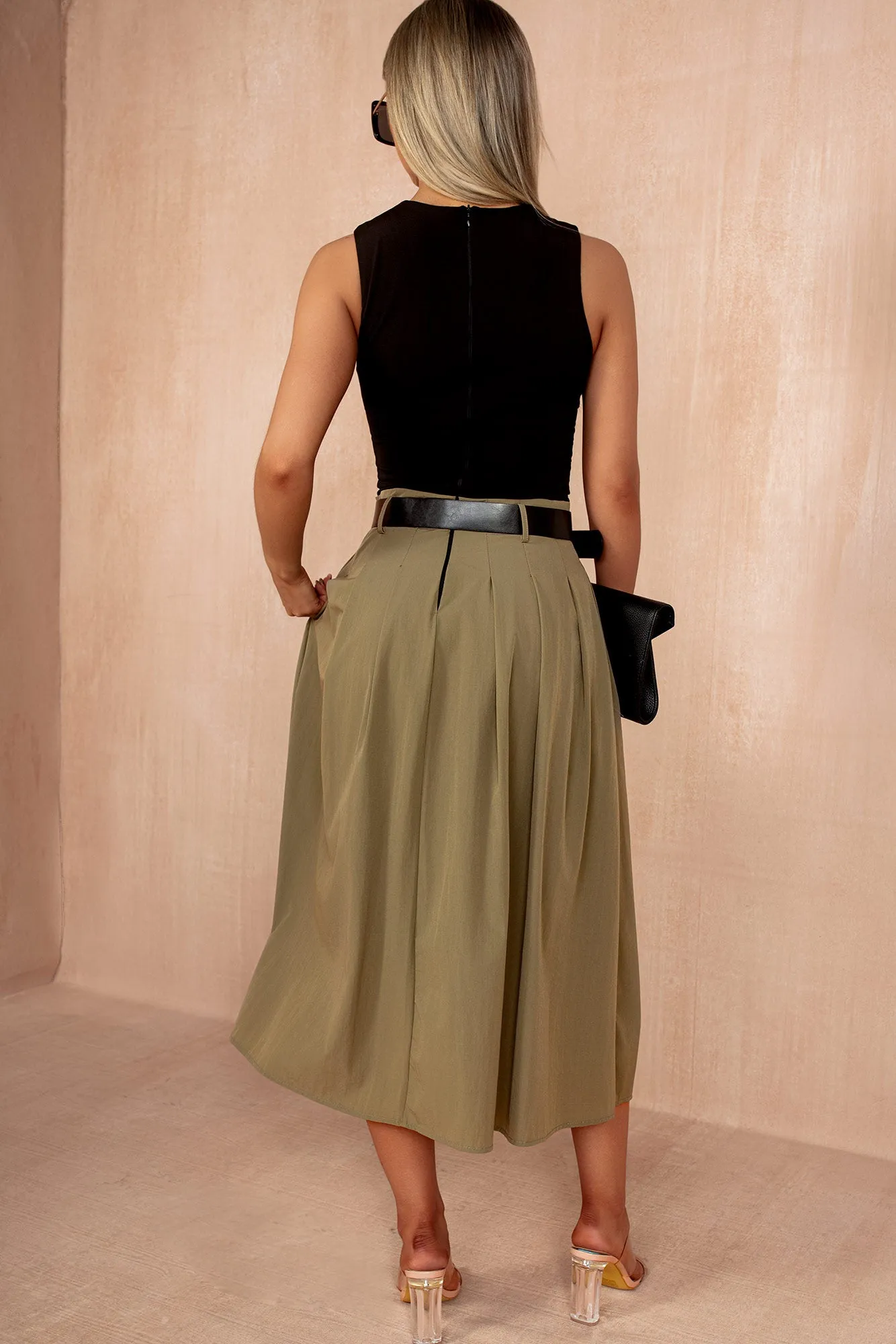 Haven Khaki 2 in 1 Belted Midi Dress sold by Vavavoom product image thumbnail 4