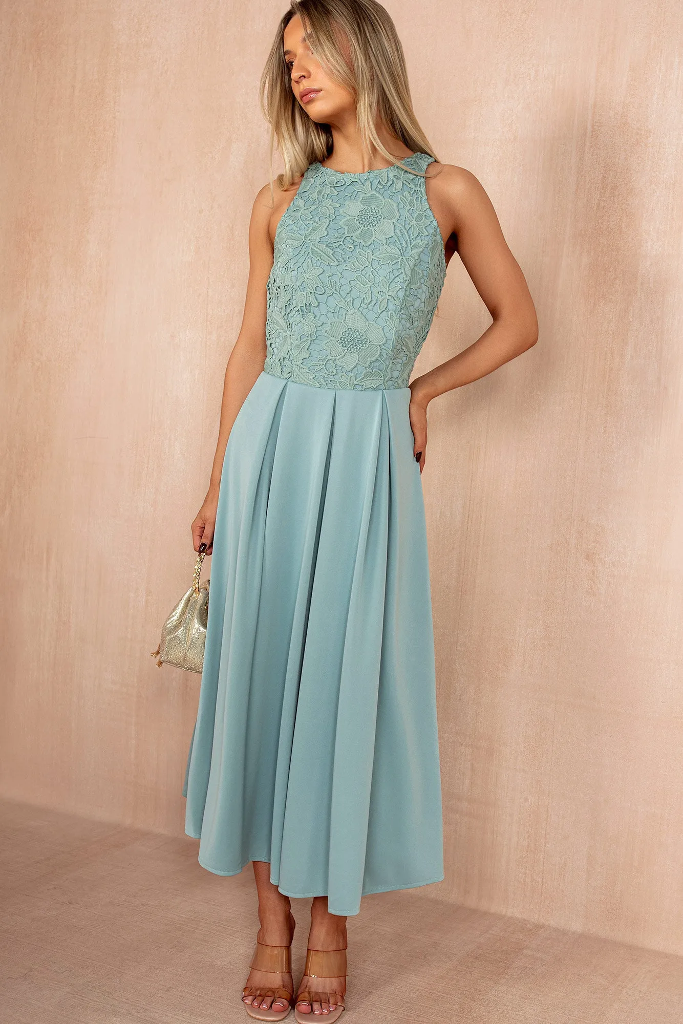 Lilah Duck Egg Embroidered Top Midi Dress sold by Vavavoom product image thumbnail 3