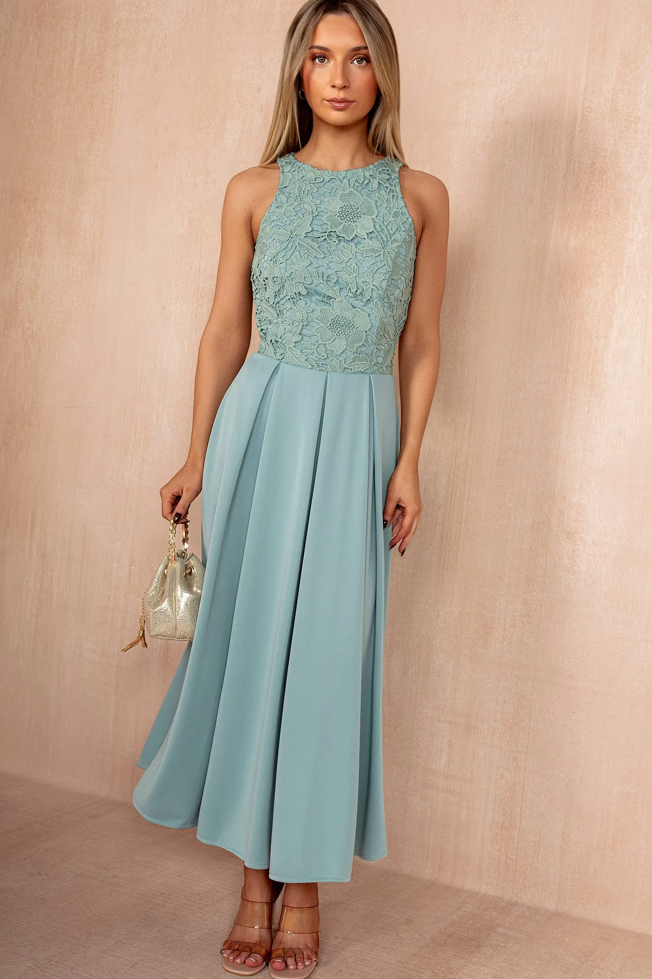 Lilah Duck Egg Embroidered Top Midi Dress sold by Vavavoom product image thumbnail 2