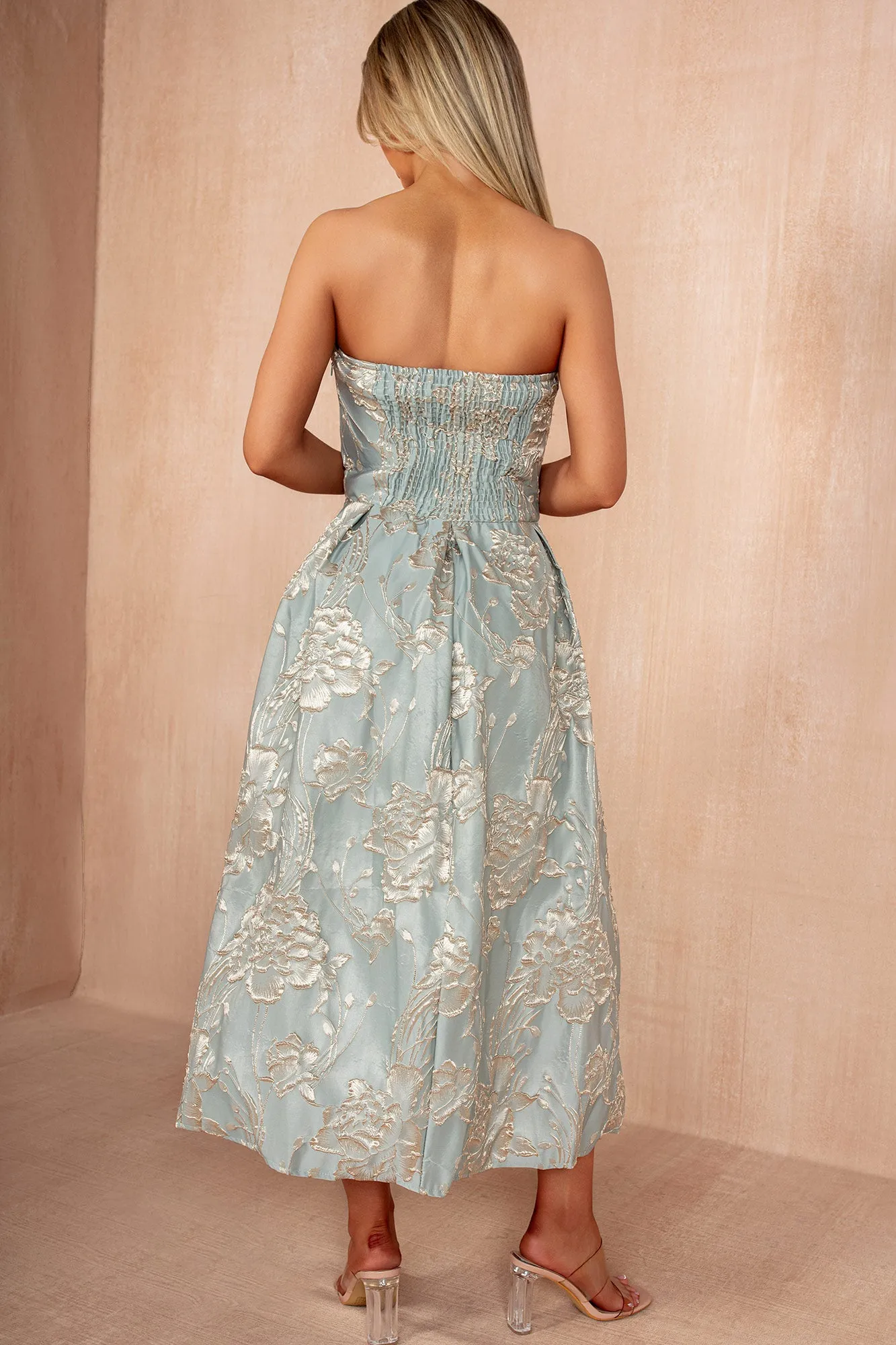 Kayleigh Duck Egg Floral Jacquard Midi Dress sold by Vavavoom product image thumbnail 4