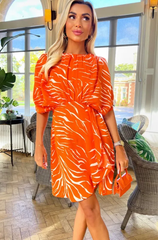Erica Orange Batwing Print Dress made by AX Paris