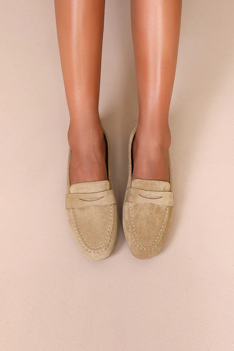 Kallie Camel Suedette Loafers sold by Vavavoom