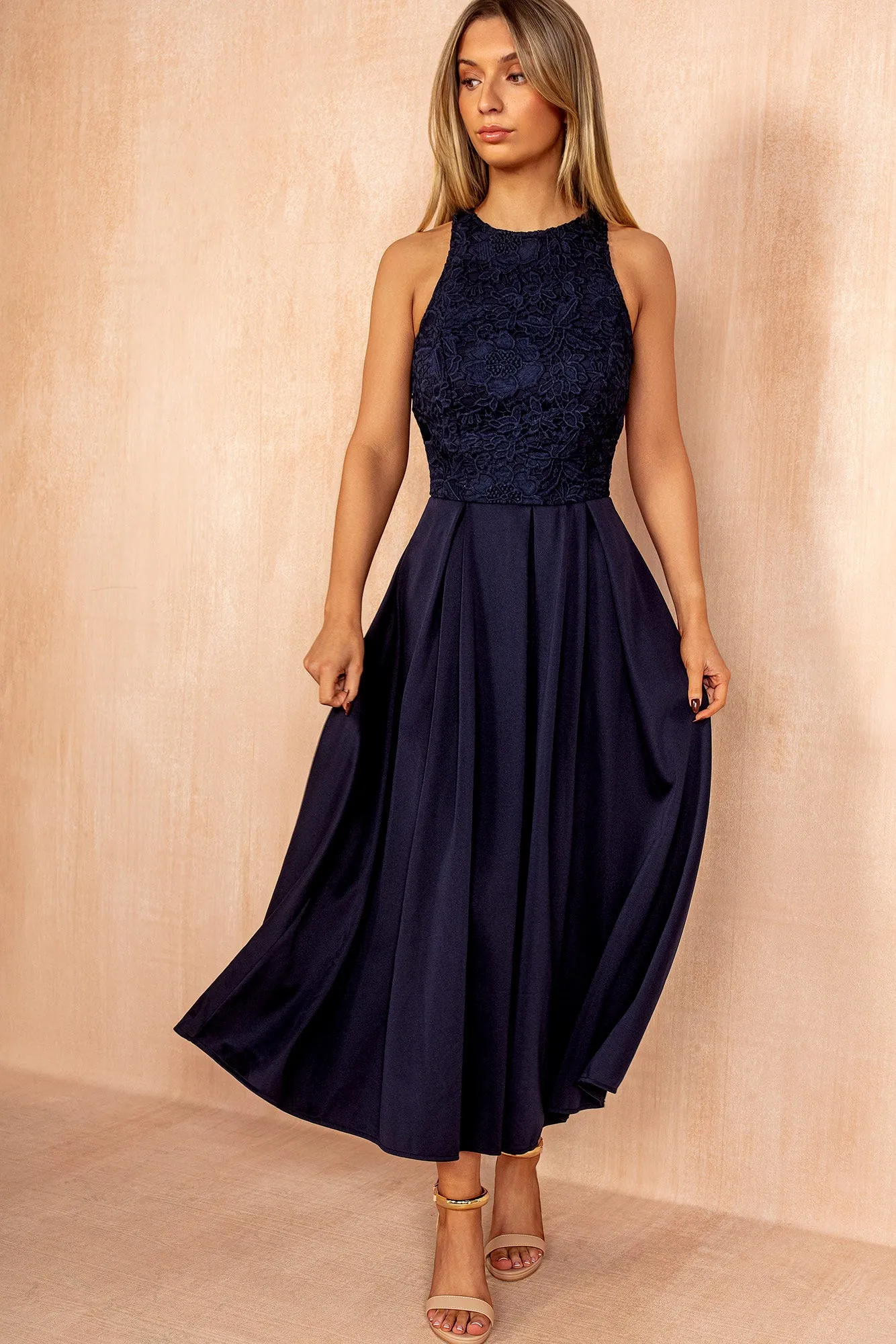 Lilah Navy Embroidered Top Midi Dress sold by Vavavoom product image thumbnail 2